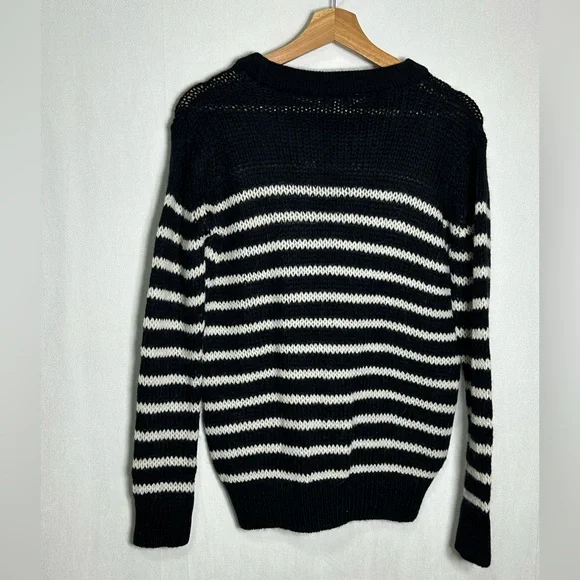 IRO Paris Somk Striped Alpaca Merino Wool Blend Knit Sweater Black White -Small - Picture 3 of 5